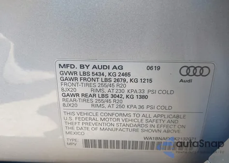 2019 Audi Q5 45 Premium z USA, uszkodzony, nr VIN WA1BNAFY3K2132071